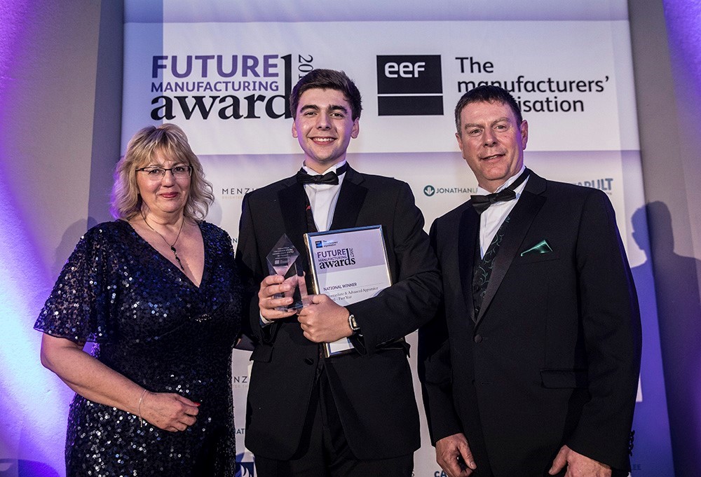 Ben Townsend of Advanced Insulation wins the Intermediate & Advanced First Year Apprentice Award at this year’s EEF Future Manufacturing Awards in London.